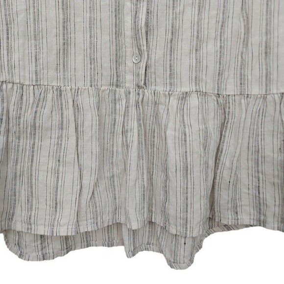 Tahari Linen Top Womens Large Sand Striped Shell Button Linen Minimalist Beach - Picture 8 of 10